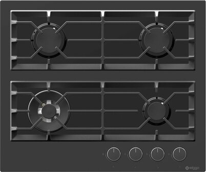 Wiggo WH-G634GR(B) - Inbouw gaskookplaat met Wok - 60cm - Zwart Glas