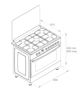 Wiggo WO-E909R(BB) Serie 9 - Gasfornuis - Zwart