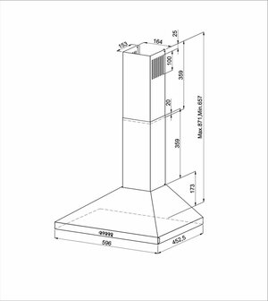 Wiggo WE-E643R(BB) - Wandschouw Afzuigkap - 60cm - Zwart