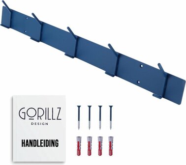 Gorillz Mystiek Five - industriele kapstok - Wandkapstok - Kapstok muur - 10 kapstok haken - Blauw