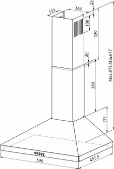 Wiggo WE-D630P(B) - Wandschouw Afzuigkap - 60 cm - 300m&sup3;/h - 3 standen - Energieklasse D - Zwart 