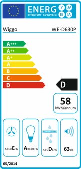 Wiggo WE-D630P(B) - Wandschouw Afzuigkap - 60 cm - 300m&sup3;/h - 3 standen - Energieklasse D - Zwart 