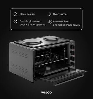 Wiggo WMO-E4562H(B) - Vrijstaande oven met kookplaat 2000W - 45 liter - Zwart