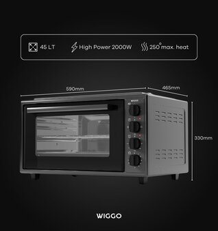 Wiggo WMO-E4562H(B) - Vrijstaande oven met kookplaat 2000W - 45 liter - Zwart