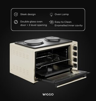 Wiggo WMO-E4562H(C) - Vrijstaande oven met kookplaat 2000W - 45 liter - Creme