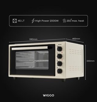 Wiggo WMO-E4562H(C) - Vrijstaande oven met kookplaat 2000W - 45 liter - Creme