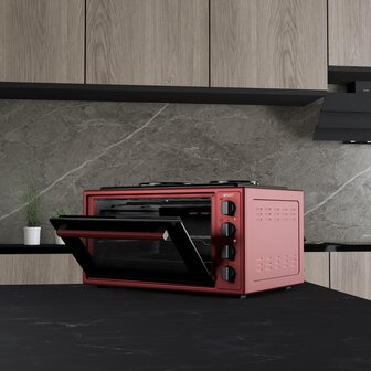 Wiggo WMO-E4562H(R) - Vrijstaande oven met kookplaat 2000 W - 45 liter - Rood