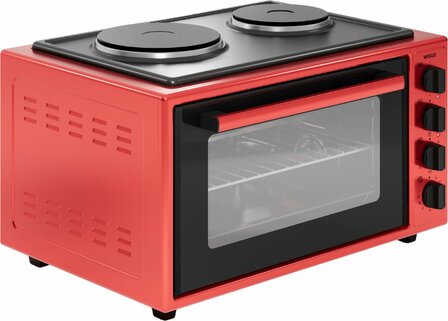 Wiggo WMO-E4562H(R) - Vrijstaande oven met kookplaat 2000 W - 45 liter - Rood