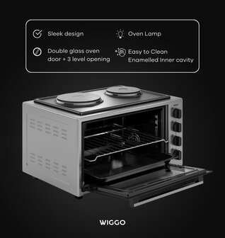 Wiggo WMO-E4562H(G) - Vrijstaande oven met kookplaat 2000W - 45 liter - Rvs