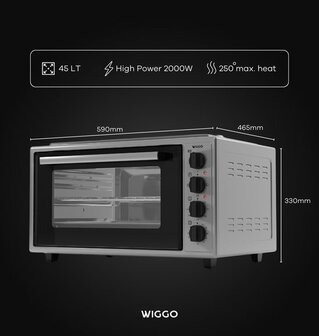 Wiggo WMO-E4562H(G) - Vrijstaande oven met kookplaat 2000W - 45 liter - Rvs