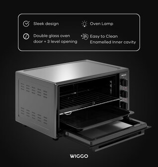 Wiggo WMO-E456(B) - Vrijstaande Mini Oven - 45 liter - 2000 Watt - Timer - Zwart