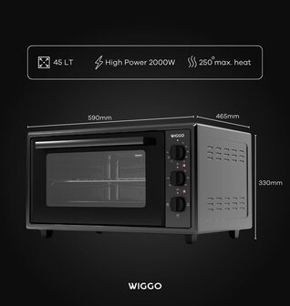 Wiggo WMO-E456(B) - Vrijstaande Mini Oven - 45 liter - 2000 Watt - Timer - Zwart