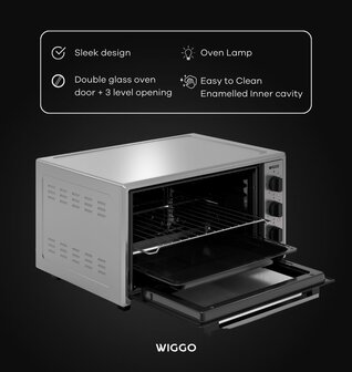 Wiggo WMO-E456(X) - Vrijstaande Mini Oven - 45 liter - 2000 Watt - Timer - Rvs