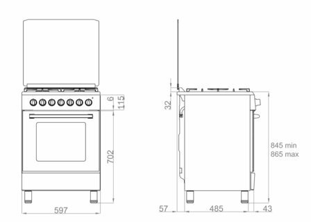 Wiggo WO-E605R(BX) Serie 5 - Gasfornuis - Zwart Rvs