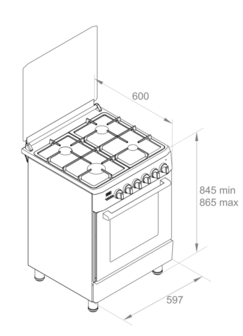 Wiggo WO-E609R(BX) Serie 9 - Gasfornuis - Zwart Rvs