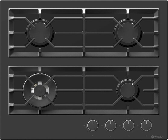 Wiggo WH-G634GR(B) - Inbouw gaskookplaat met Wok - 60cm - Zwart Glas