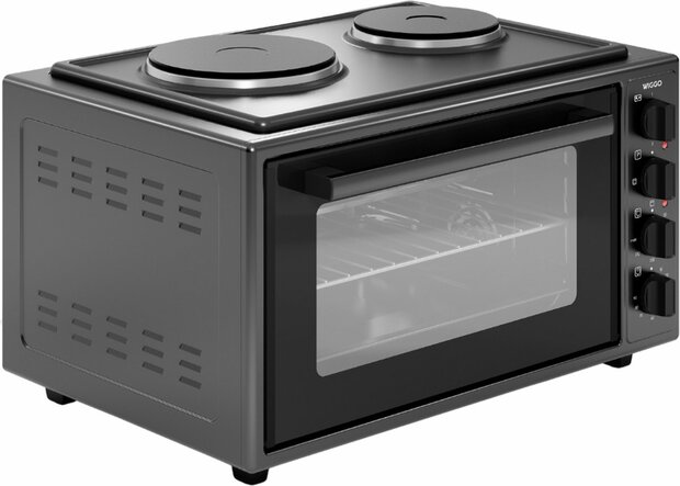 Wiggo WMO-E4562H(B) - Vrijstaande oven met kookplaat 2000W - 45 liter - Zwart