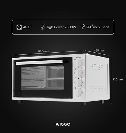 Wiggo WMO-E4562H(W) - Vrijstaande oven met kookplaat 2000 W - 45 liter - Wit