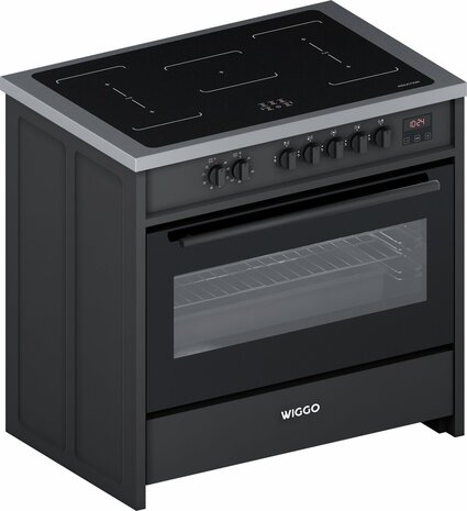 Wiggo WIO-E921A(BX) - Freestanding - Induction - Elektrische Oven - 90cm - 8 Function - 121 Liter - 3000 W - Zwart Inox