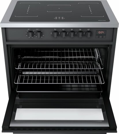 Wiggo WIO-E921A(BX) - Freestanding - Induction - Elektrische Oven - 90cm - 8 Function - 121 Liter - 3000 W - Zwart Inox