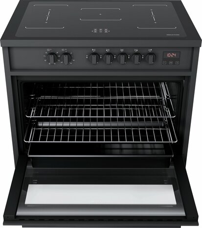 Wiggo WIO-E921A(BB) - Freestanding - Induction - Elektrische Oven - 90cm - 8 Function - 121 Liter - 3000 W - Zwart