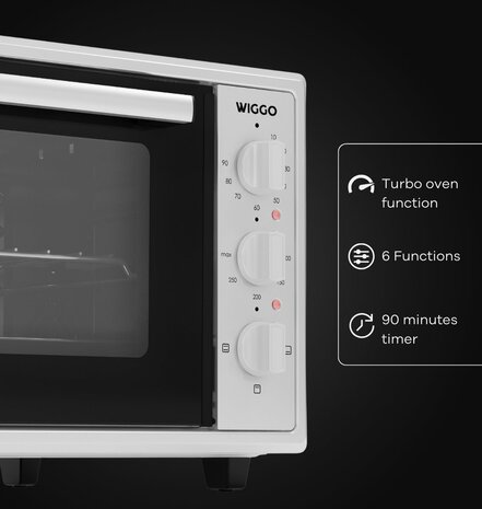 Wiggo WMO-E456(W) - Vrijstaande Mini Oven - 45 liter - 2000 Watt - Timer - Wit