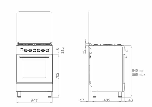 Wiggo WO-E639R(RX) Serie 9 - Gasfornuis - Wok - Rood Rvs